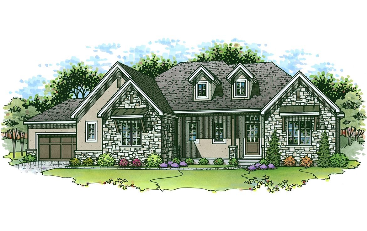 the oakmont luxury custom home watercolor exterior rendering